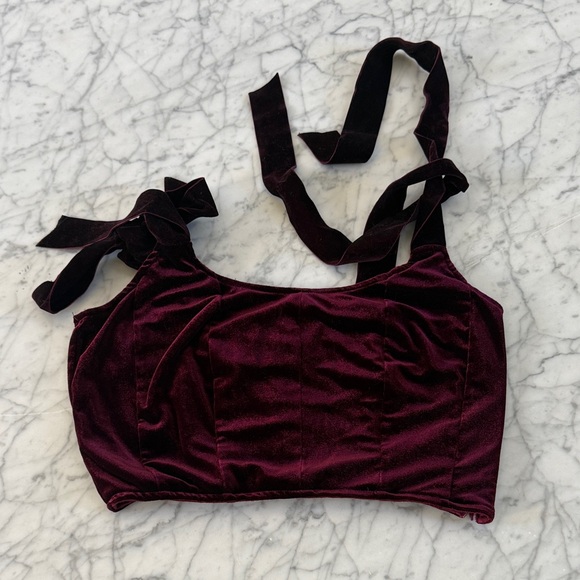 Disturbia Lisette Velour Tie Strap Corset Top - Wine Sz 6 - Picture 4 of 9